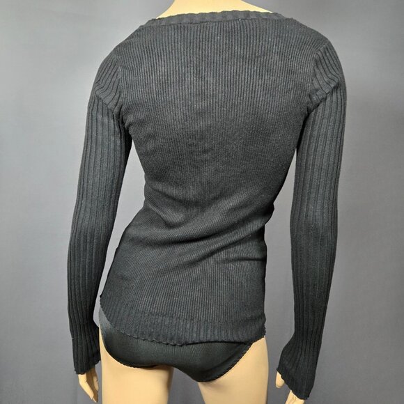 Y2K Parasuco Black Skinny Ribbed Long Sleeve Sweater Size S Goth Grunge Academia - Picture 7 of 9